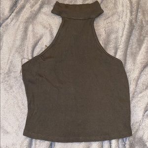Hunter green no sleeve turtleneck crop top